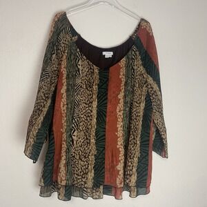 Dress Barn Top Womens 3X Boho Eclectic Earthy Relaxed Artsy Layered Blouse Indie
